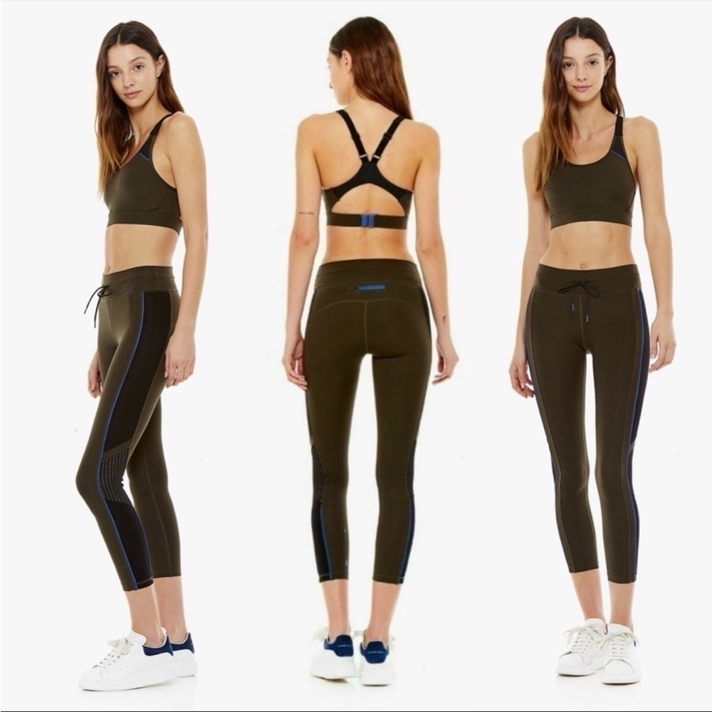 THE UPSIDE Army Green Midi Drawstring Active Skinny Leggings Arrow Logo Size 2 - Picture 3 of 14